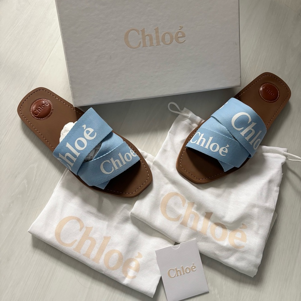Chloe Blue Logo Slide Sandals